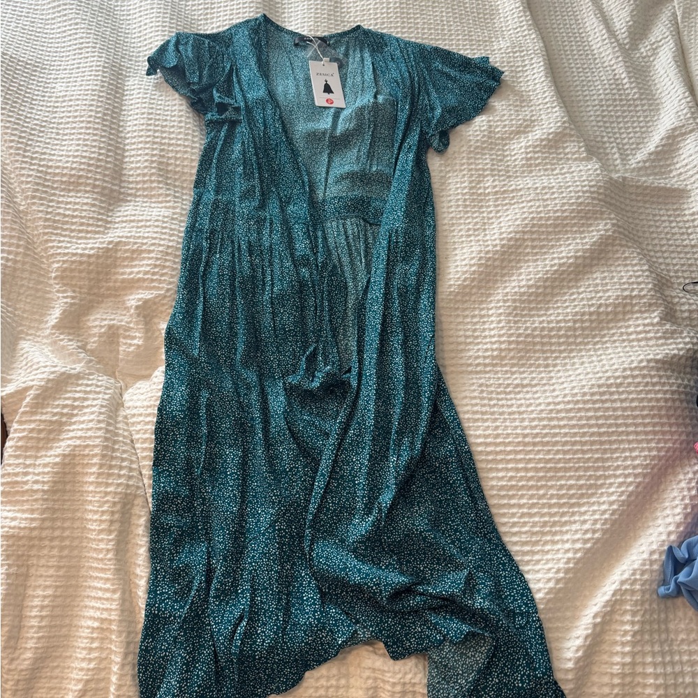 Teal Amazon wrap floral Maxi Dress